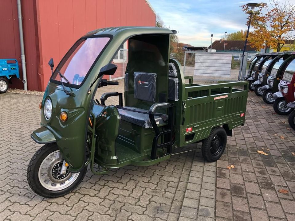 3Rad AMR Elektro Cargo mit Kabine APE Pritsche Kipper 400 Big Volta TUKTUK Lastendreirad TUCK TUCK MEGA CABIN Geco Stormborn Green Speed Lastenrad Futura Elektrofrosch Frosch Runner Greenspeed Tuk Tuk in Neukirchen