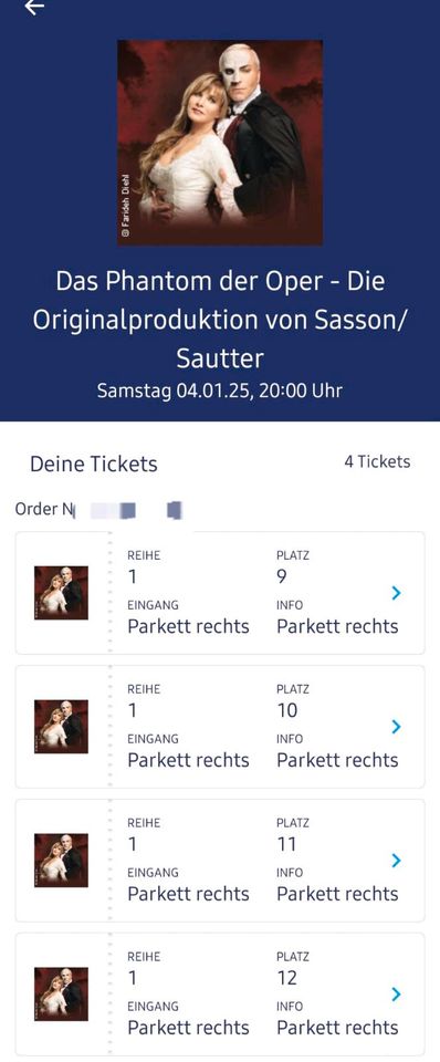 Das Phantom der Oper - 4 Tickets in Weilerswist
