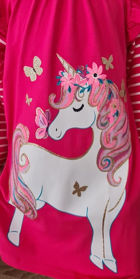 Kinder Mädchen Langarm Einhorn Kleid Gr. 98 Jersey Tunika in Wolbeck