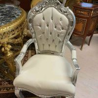 Barockstil Sessel aus Massivholz-silbernes Gestell-weißes Leder Hessen - Dreieich Vorschau
