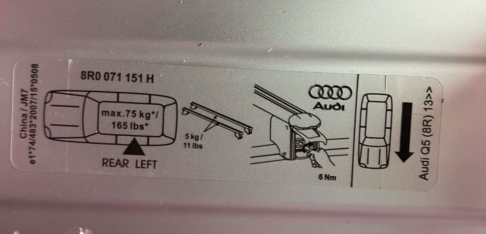 NEU‼️ Dachträger Grundträger 8R Audi Q5 8R0017151H ab Bj. 2013 in Warendorf