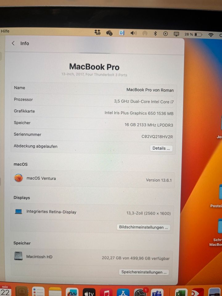 MacBook Pro 13-Zoll (2017) 16gb 500GB Speicher Touchbar in Berlin