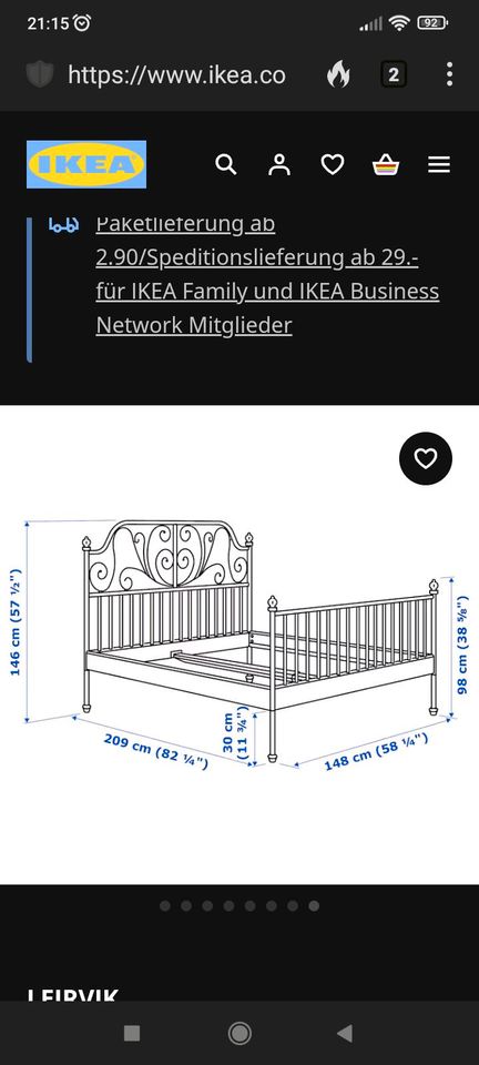 Ikea Metall Bett weiß leirvik in Hatten