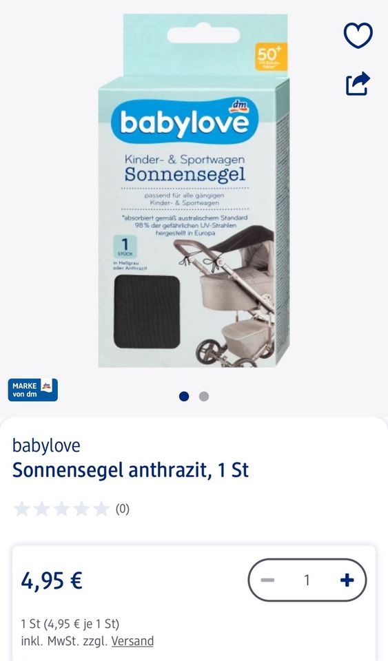 2x babylove Sonnensegel Sonnenschutz 50+ anthrazit (je 1 Euro) in Friedberg (Hessen)