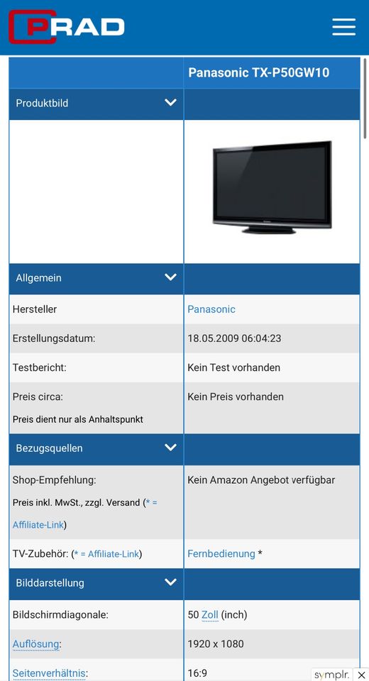 PANASONIC PLASMA TV 50Zoll in Bremen