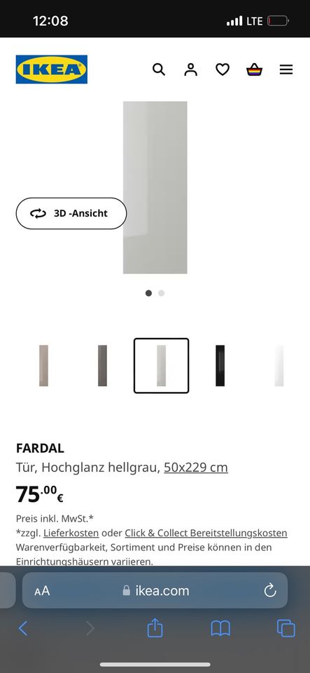 Ikea Pax Turen Hochglanz Grau 50x229 in Werneuchen