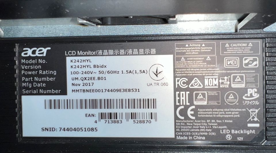 Acer Monitor 24 Zoll FullHD K242HYL in Hohenschäftlarn