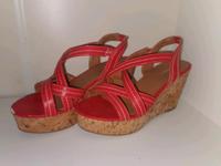 Keilabsatz Sandalen, offene Pumps in Korallen/Krebsrot Niedersachsen - Bösel Vorschau