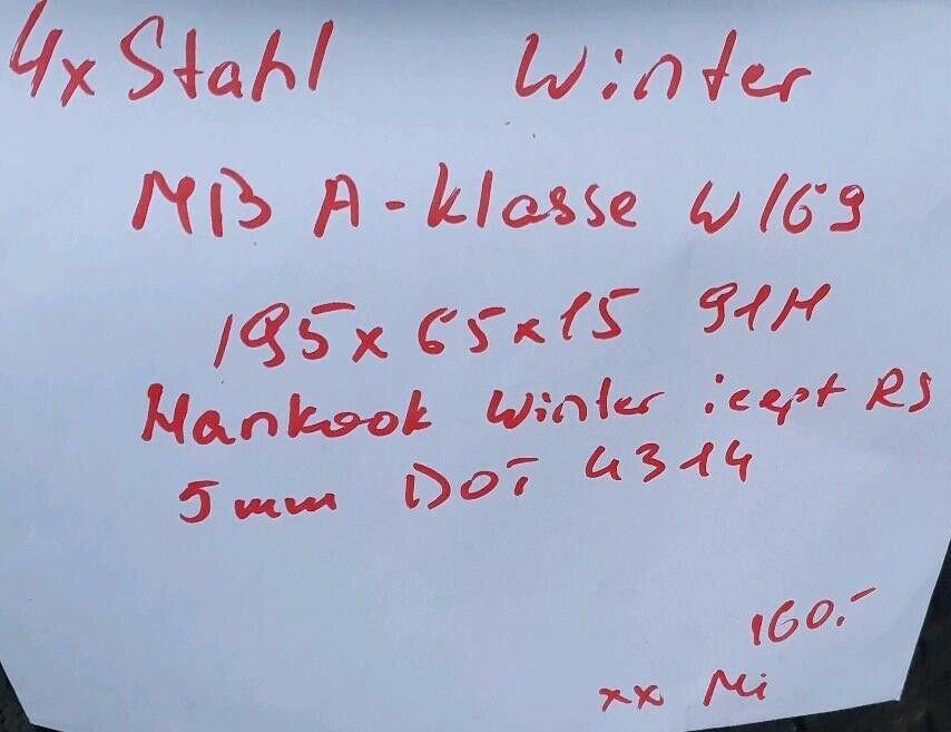 A-Klasse W169 Winterreifen Stahlfelgen 195 65 R15 91H Hankook 5mm in Colditz