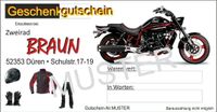 Geschenk-Gutschein Motorrad Motorroller Quad/Atv Zubehör etc. Nordrhein-Westfalen - Düren Vorschau