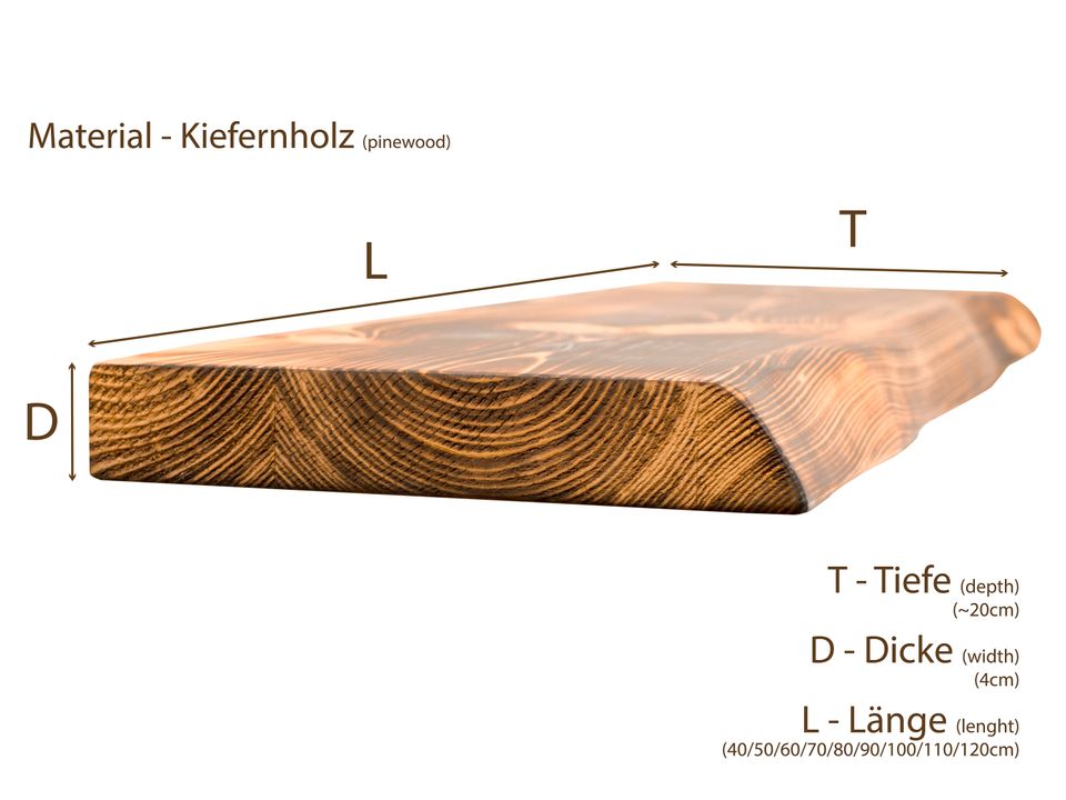 Wandboard schwebend Regal Massivholz Kiefernholz Baumkante braun in Berlin