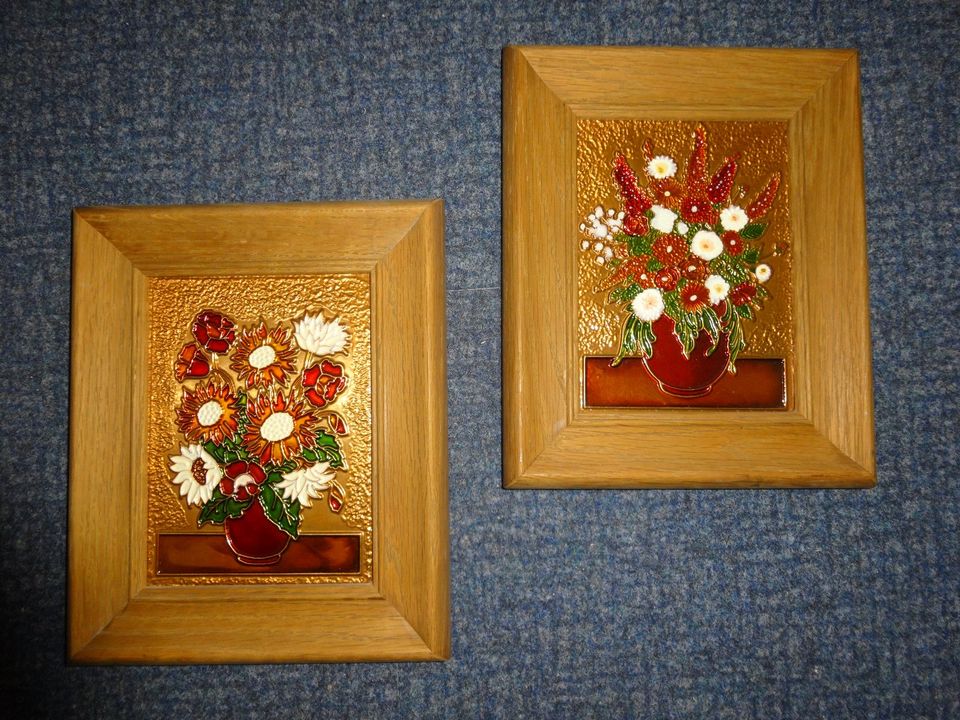 Kupferstich Retro Bilder bunte Blumenmotiv im Holzrahmen 2 Stück in Bockhorn