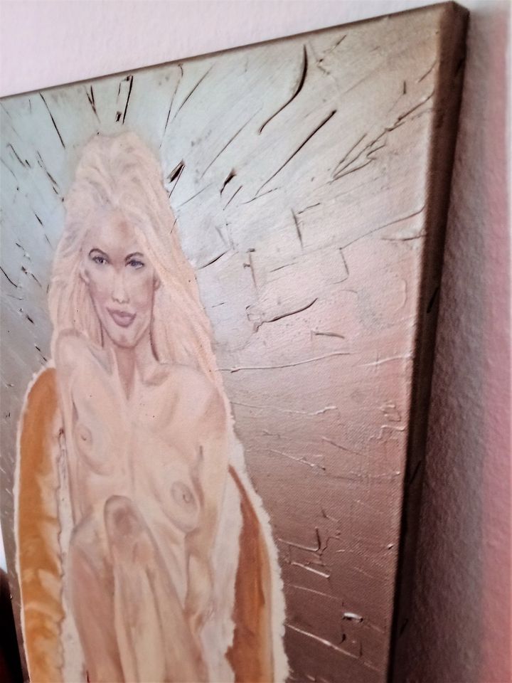 Gemälde Nackte Frau Hot Dog / Unikat Handarbeit Claudia Schiffer in Rochlitz