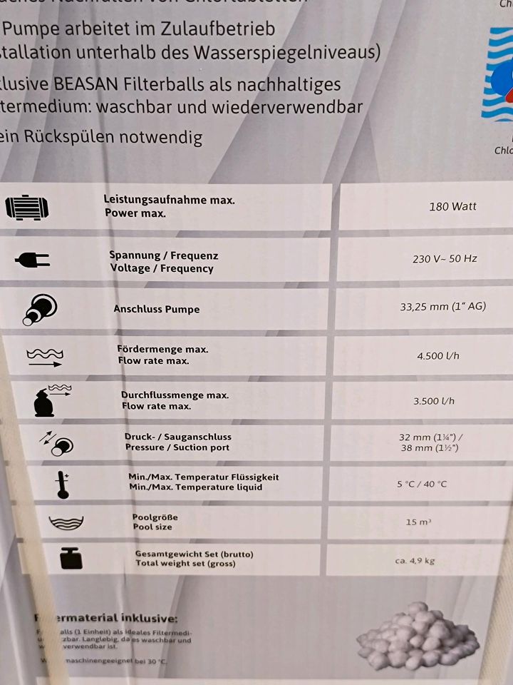 Poolfilteranlage mit integriertem Chlordosierer & Filterballs in Wildeck