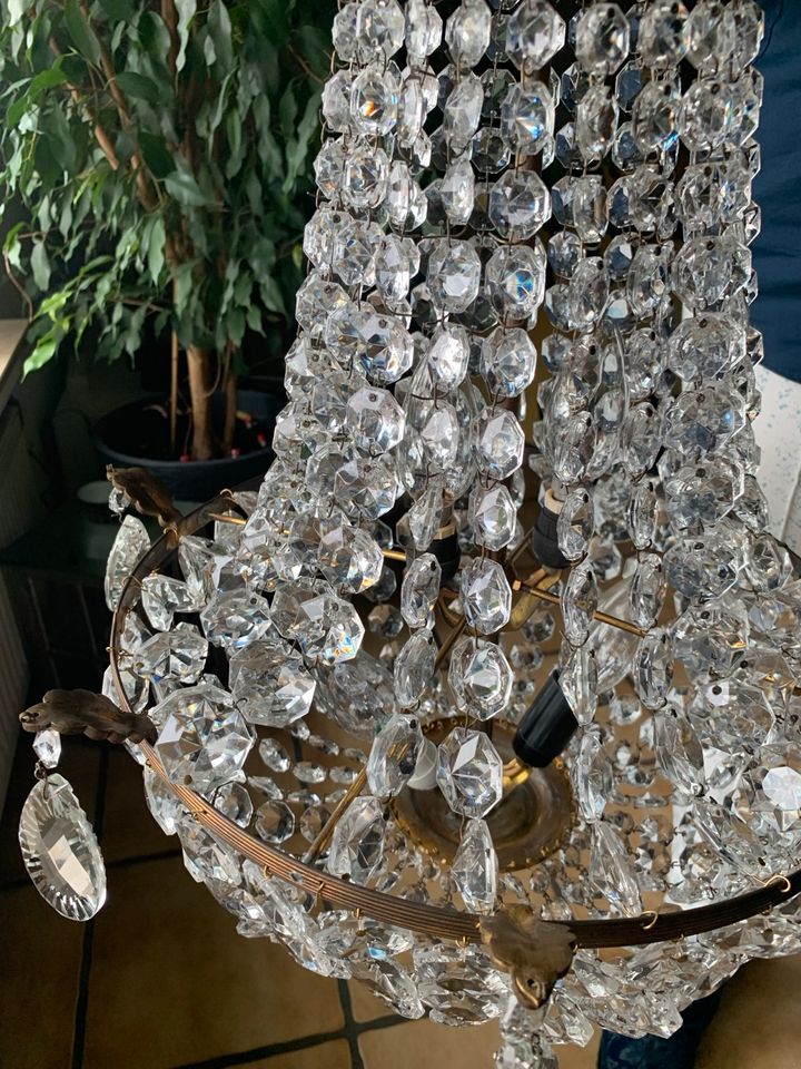Antik Kristall Korb Lüster Leuchter 4-flammig Glas Messing Bilder in Wachtendonk