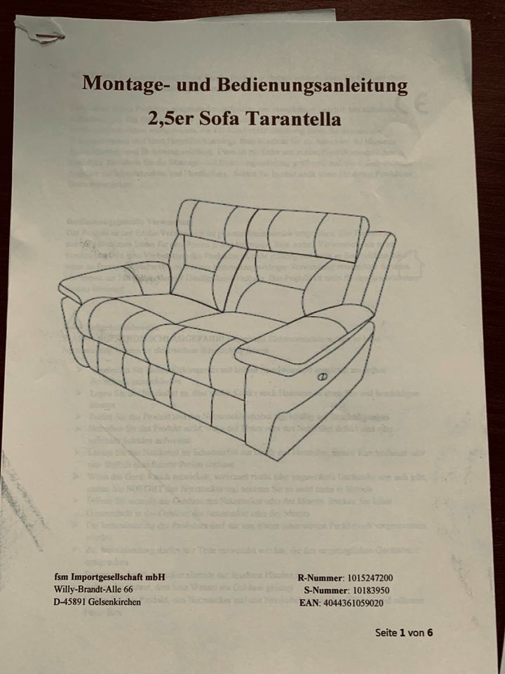 2,5 Sitzer Tarantella elektr. verstellbare Relaxfunktion in Büdelsdorf