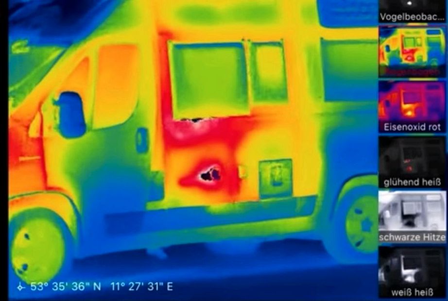 Wärmeverlust am Wohnmobil, Thermografie Wärmebild in Ulmen