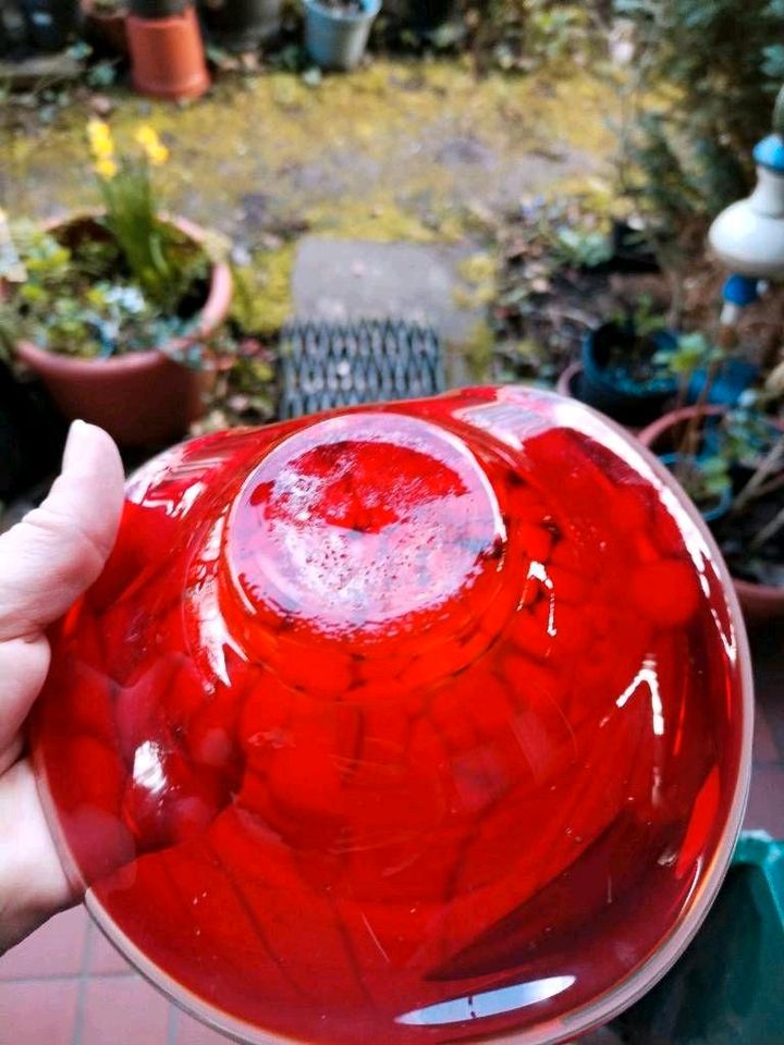 Vase Schale Set Design Glas Rot Handarbeit Lauscha Murano in Bad König