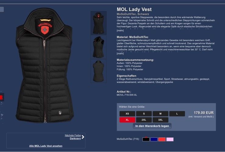 Wellensteyn MOL Lady Vest XL in Lissingen