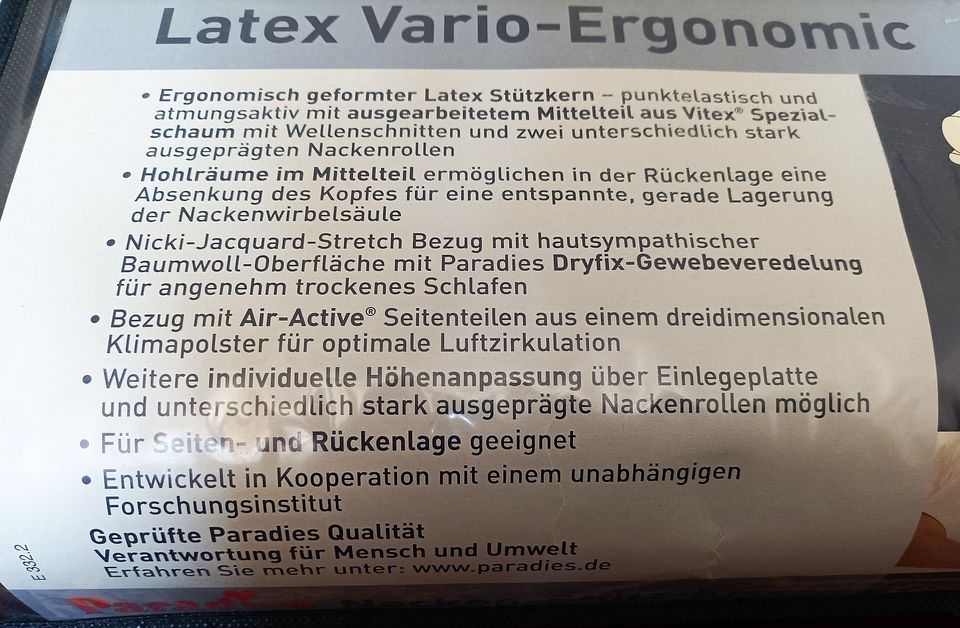 Paradies Nackenstütz-Kissen Kopfkissen  80 x 40 - neu & OVP in Flensburg