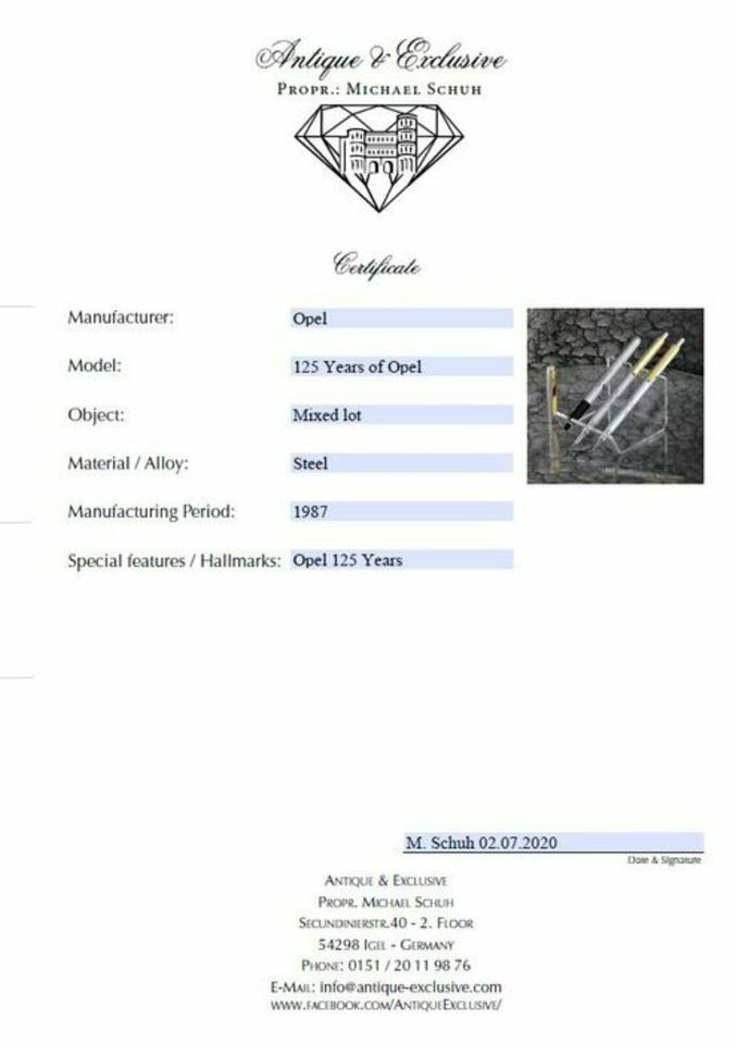 125 Jahre Opel 1987 - 1862 Schreibset Geschenkset Kugelschreiber Sammler Top Versand Händler DHL Echt in Igel