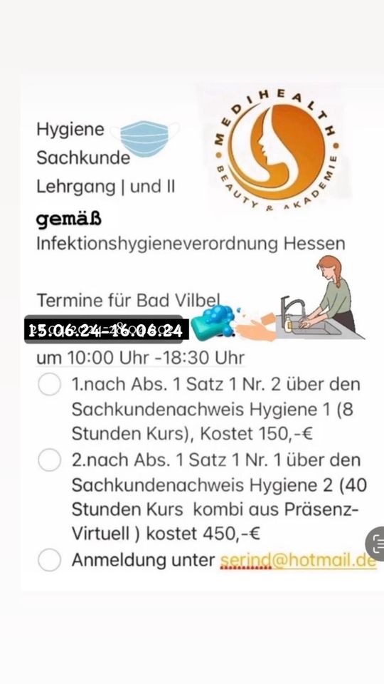 Hygiene Sachkunde Lehrgang I und II 15.06.24 -16.06.24 in Bad Vilbel