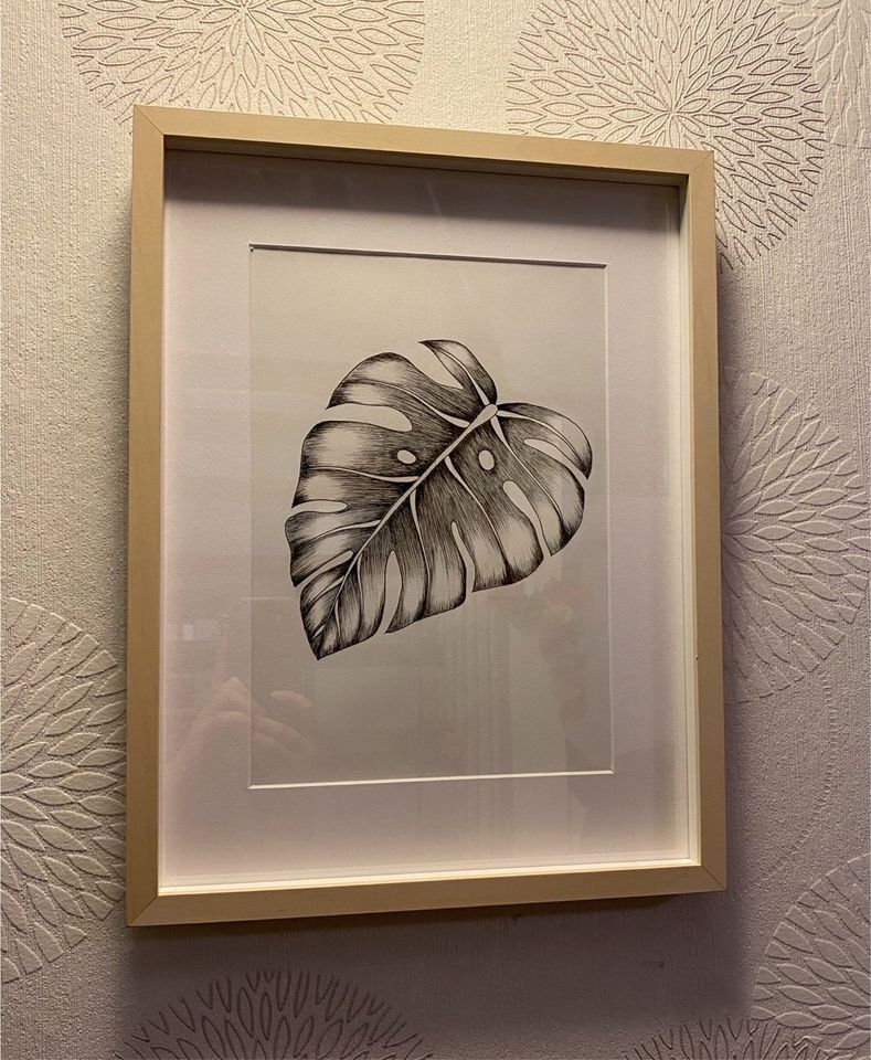 Selbstgemaltes Fineliner Bild Pflanze Monstera Blatt in Schinkel