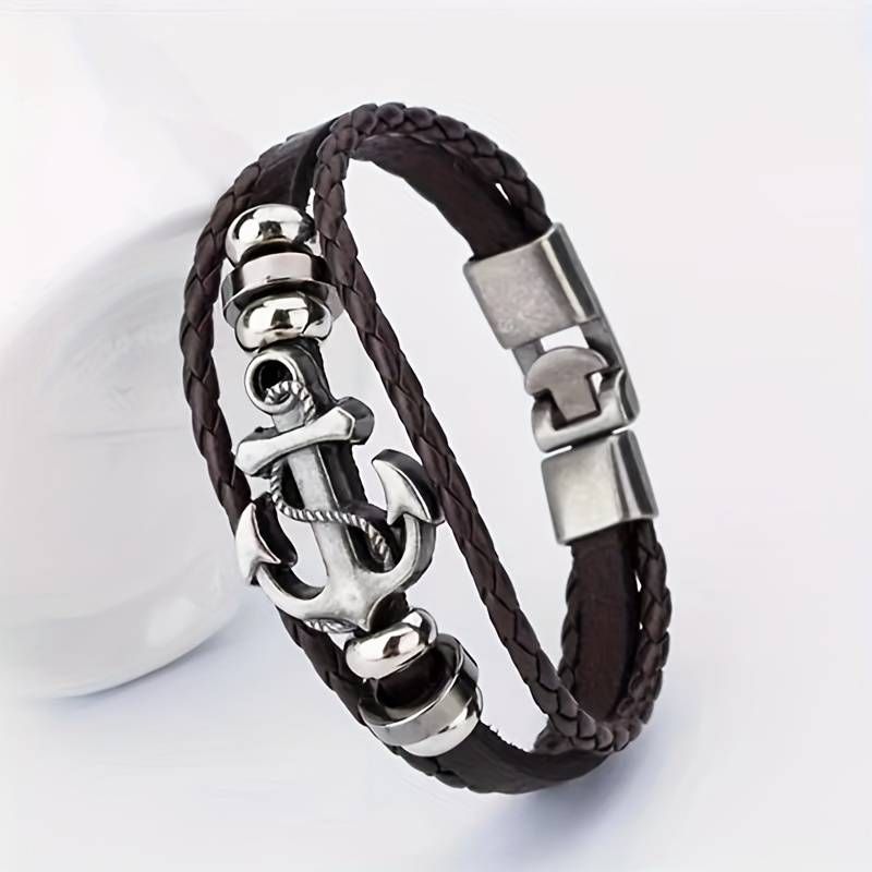 Modernes Anker Armband schwarz, hellbrau, dunkelbraun, weiß Leder in Reichshof