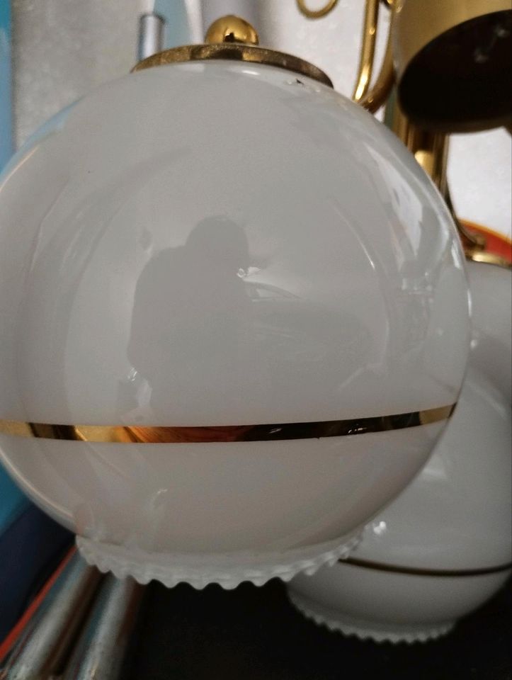Retro Lampe Vintage Glas Deckenleuchte Gold weiß rund in Roth