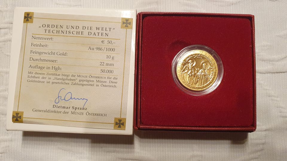 Österreich 50 Euro Gold "Orden und die Welt" 2002, 10gr. Gold, in Berlin