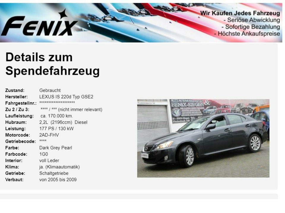 Bremsleuchte Rückleuchte Bremslicht aus. L. Lexus IS 220 250 II in Siegen