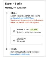 Flixtrain Ticket Essen-Berlin 10.06.! Essen - Rüttenscheid Vorschau