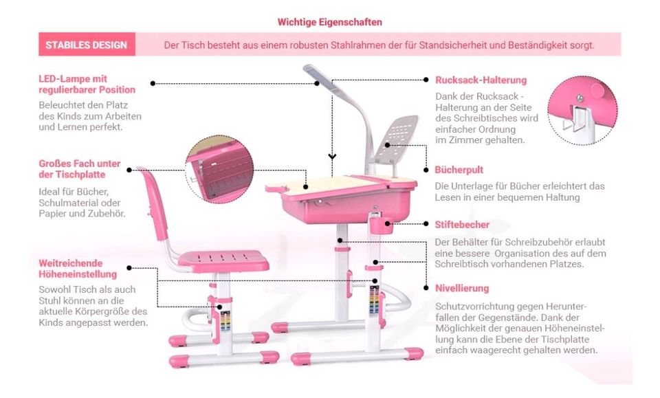 Schreibtisch + Stuhl Kinder Pink Mädchen von Leomark in Burgrieden