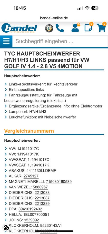 Neue Scheinwerfer für Golf 4 in Pforzheim