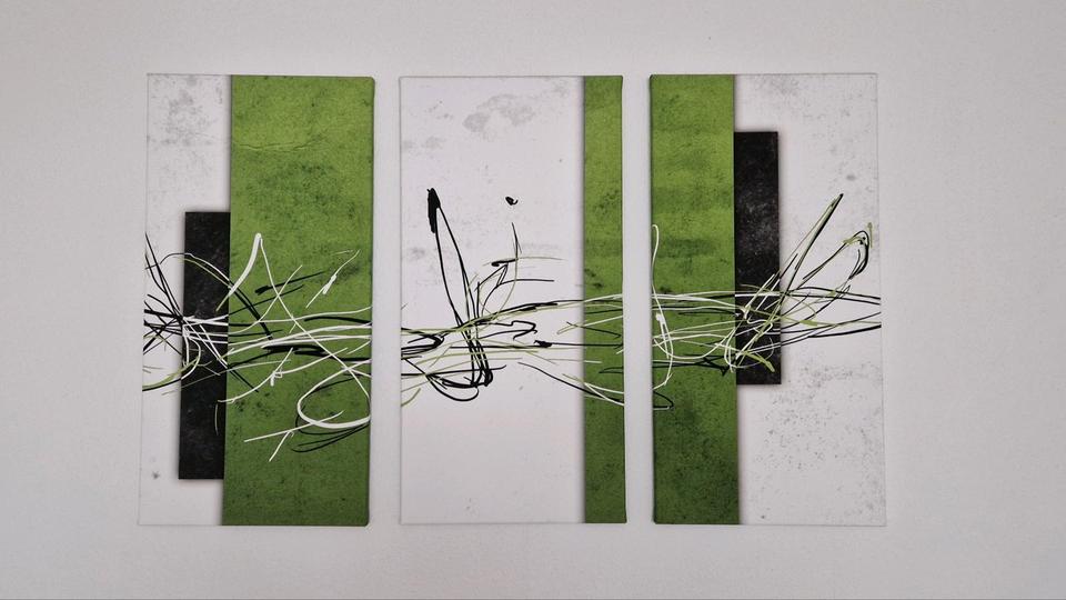 Wandbild Leinwandbild, abstrakt, 3-teilig, grün weiß schwarz in Cottbus