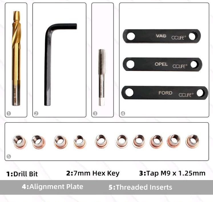 Gewinde-Reparatursatz M9 x 1,25, 16-tlg