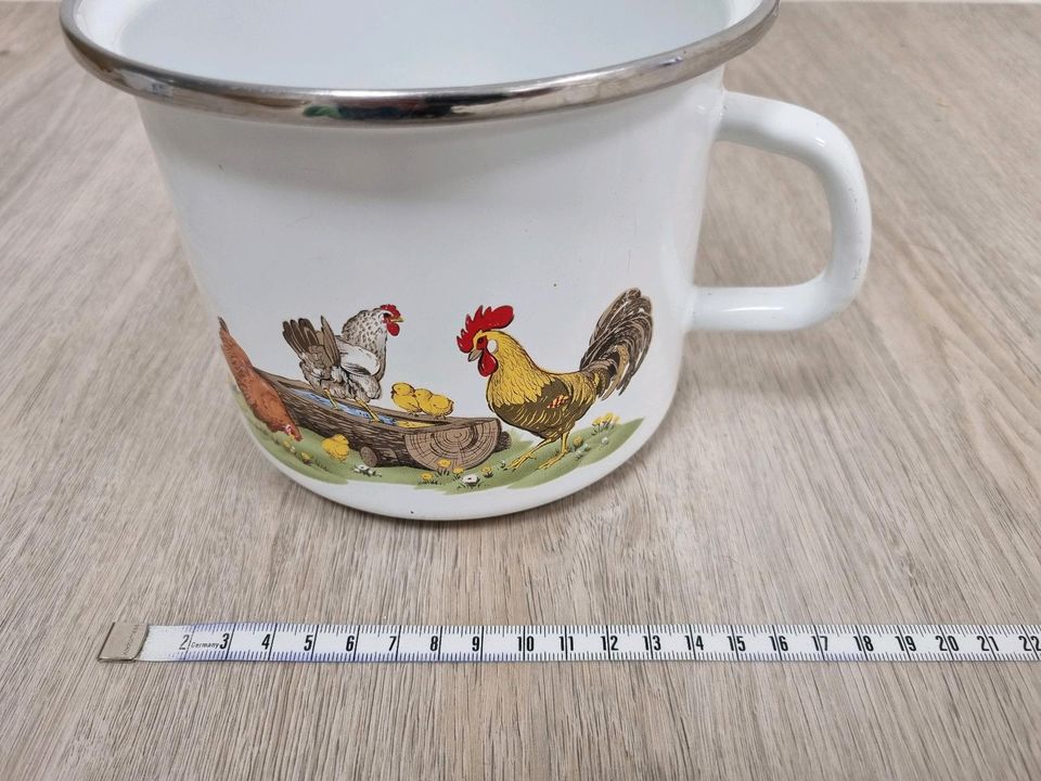 Schöner Topf mit Hahn + Hühner Motiv, gut erhalten, ca 15 cm in Erkelenz