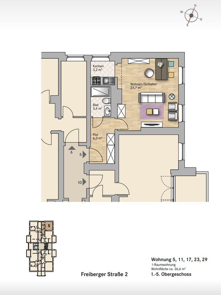 2024-01 Einraumwohnung mit Kochnische im Zentrum von Dresden zu verkaufen in Dresden