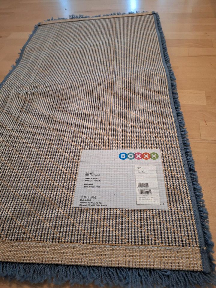 Hochflor Teppich Fransenteppich Wabteppich Bettvorleger blau in Emmendingen