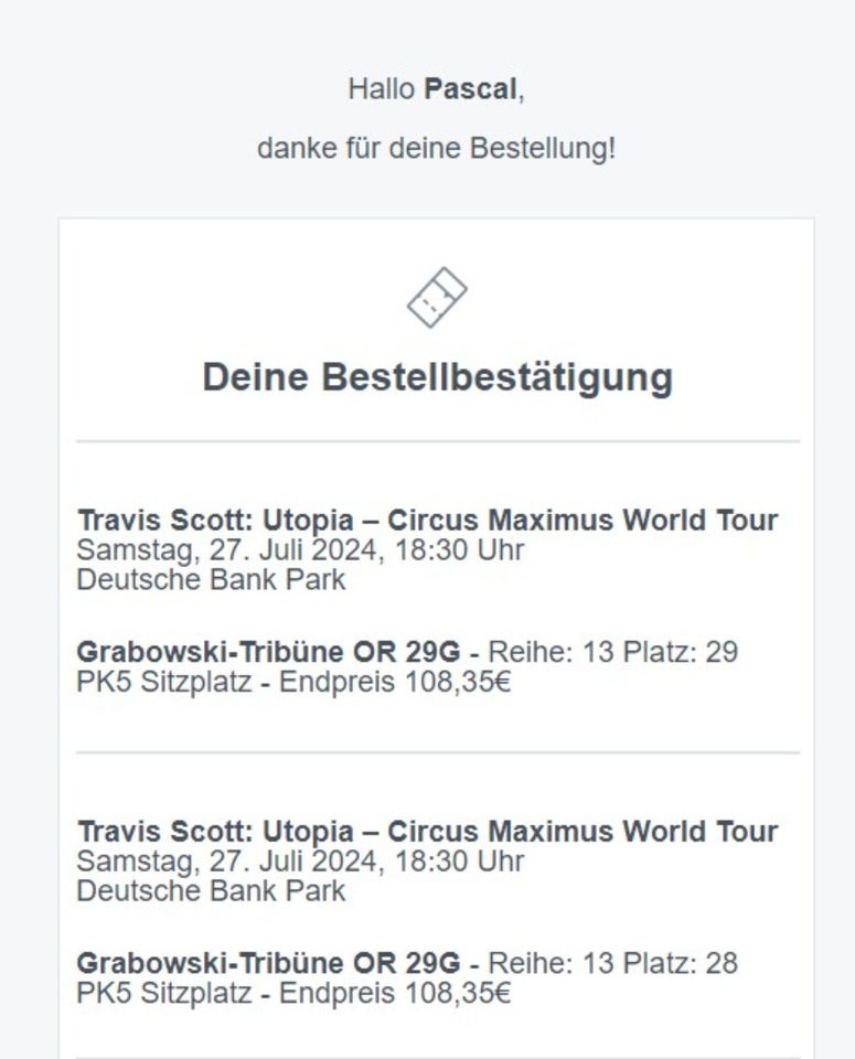 TRAVIS SCOTT Ticket Frankfurt 2x Sitzplatz Nebeneinander 27.7.24 in Bobenheim-Roxheim