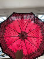Alter Schirm Knirps vintage Retro rot pink gemustert Regenschirm Nordrhein-Westfalen - Wesseling Vorschau