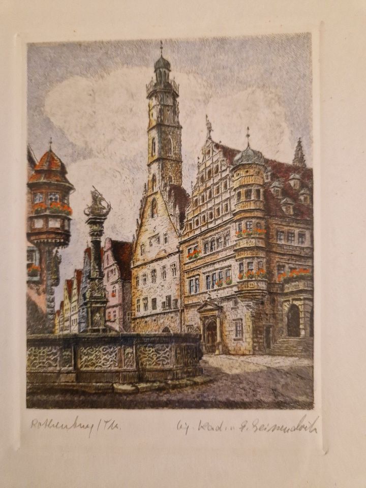 Original-Farbradierung Marktplatzbrunnen Rothenburg o.d.Tauber in Ilsede