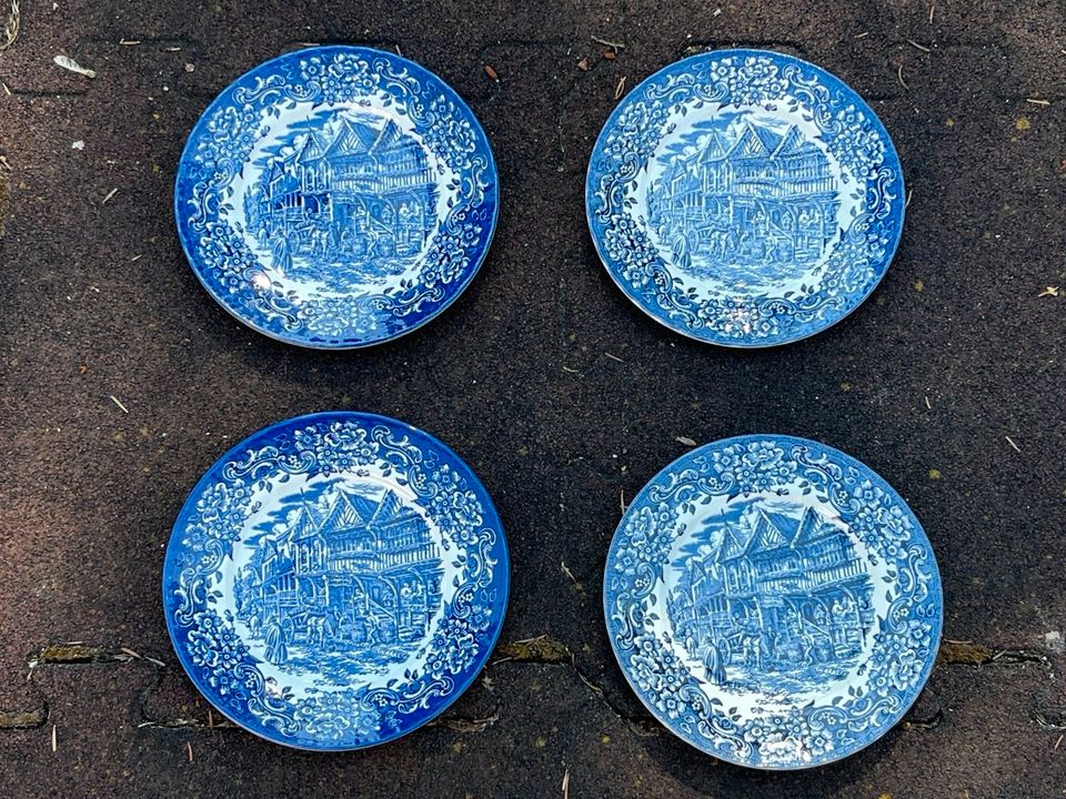 4 (+1) x Porzellanteller Royal Tudorware Blau Landmotiv England in Offenbach