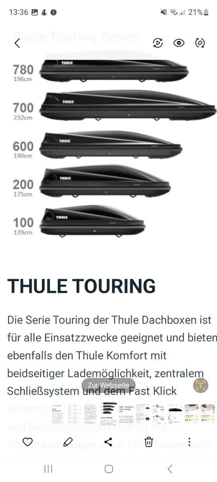 Thule Dachbox Touring Alpine ca. 235 x 86 x 44 in Chemnitz