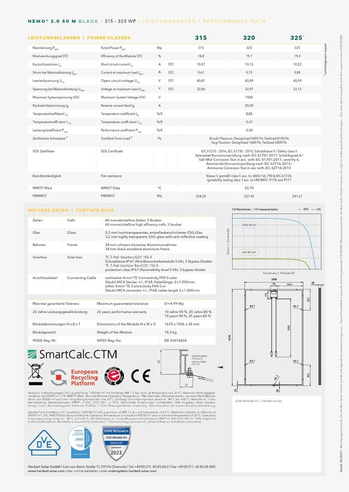 Heckert Solarmodul - NeMo 2.0 60M 325W Black / B-Ware in Hohenstein-Ernstthal