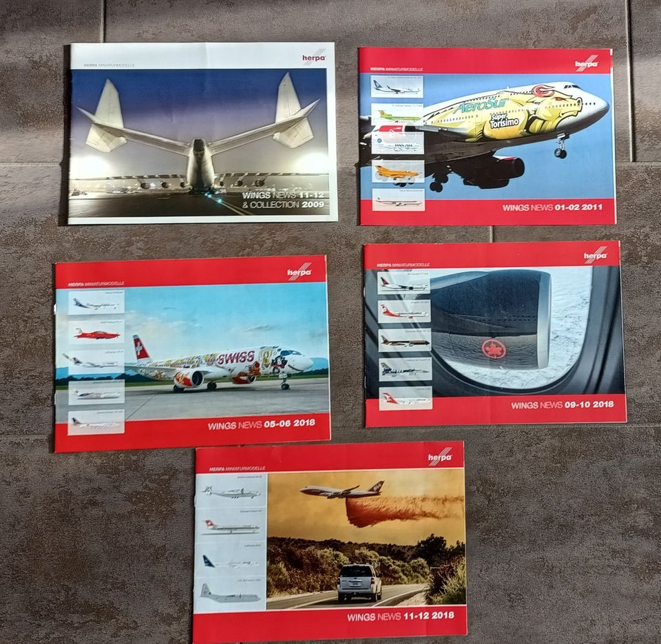 Kataloge HERPA Wings News 2006, 2007, 2011, 2018 in Spessart
