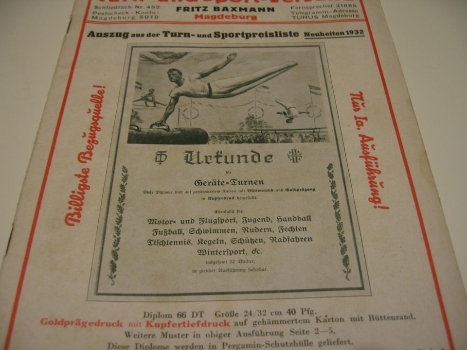 Sport-Versand Magdeburg Katalog 1932 Reklame Werbung Urkunde in Würzburg