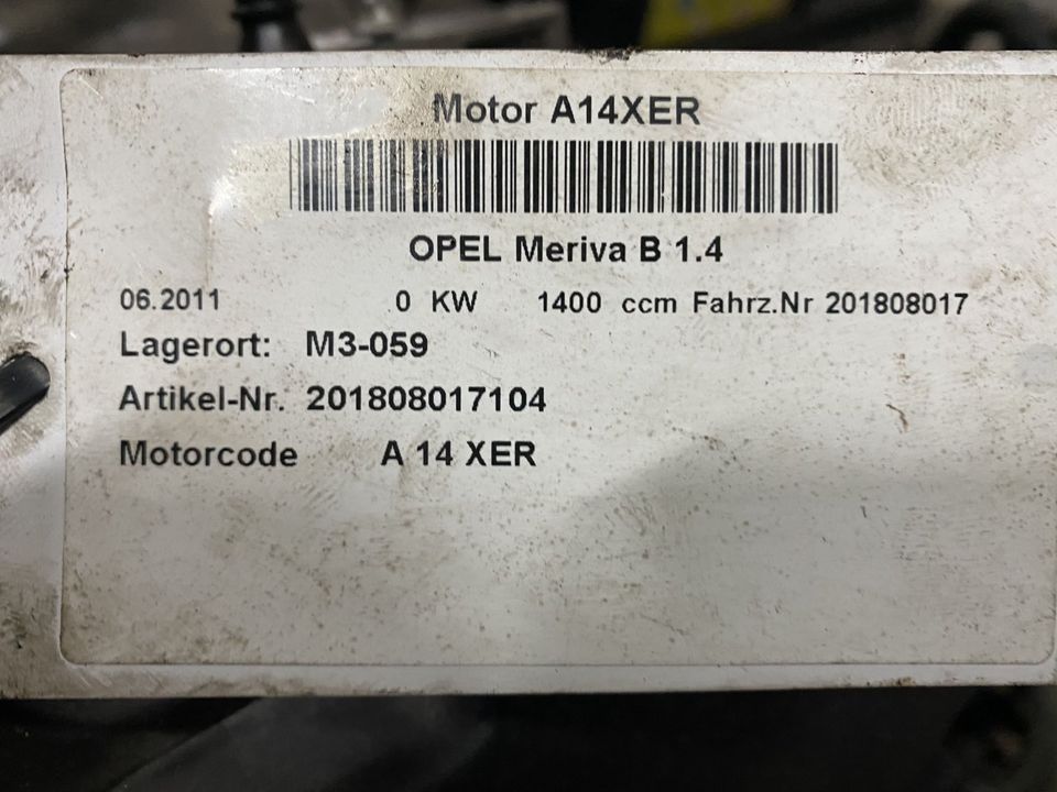 Motor Opel Astra J Corsa D Meriva B Adam 1,4 74KW A14XER  101 TKM in Essen