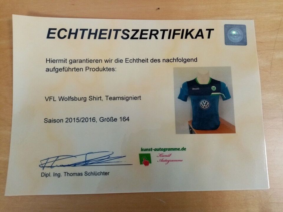 VFL Wolfsburg Shirt 15/16 Teamsigniert Bundesliga Kappa COA 164 in Lünen