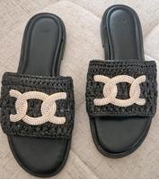 Pantolette H&M- schwarz/silber/Bast - Gr. 40 - wie NEU! Bayern - Bayreuth Vorschau